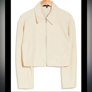 NEW‎ Cotton Bouclé Cropped Textured Zip Bomber Jacket